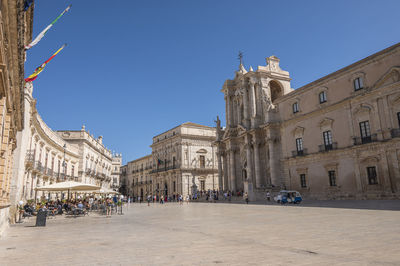 Wide angle view of piazza duomo in ortigia with splendid historical buildings