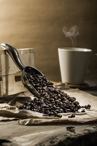 Close-up of coffee cup on table