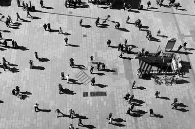 High angle view of people at plaza del callao on sunny day