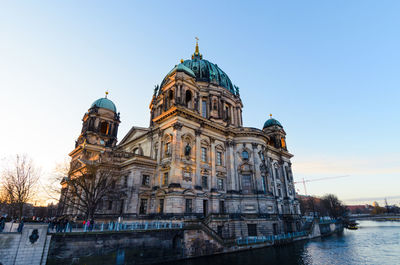 View of historical building against clear blue sky