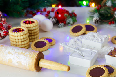 High angle view of food on table