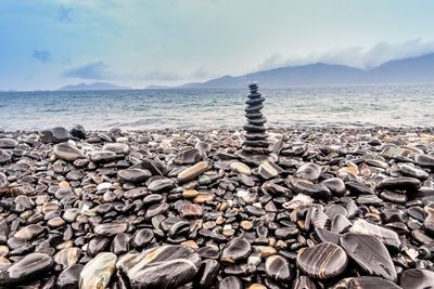 Stack of pebbles on beach