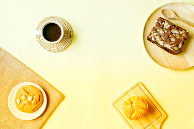 High angle view of cookies on table