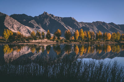 Mountains along the river at sunrise