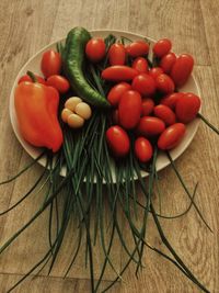 High angle view of tomatoes on table