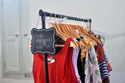 Low angle view of clothes hanging on wall