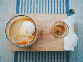 High angle view of coffee on table