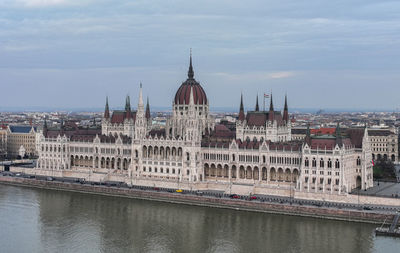 Budapest famous landmark aerial view of hungarian parliament building and danube river in cityscape 