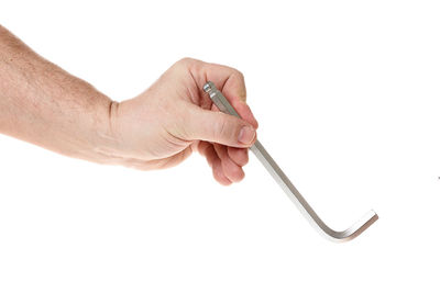 High angle view of man holding cigarette against white background