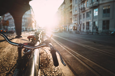 Man cycling on street in city