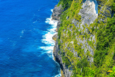High angle view of rock formation at sea shore