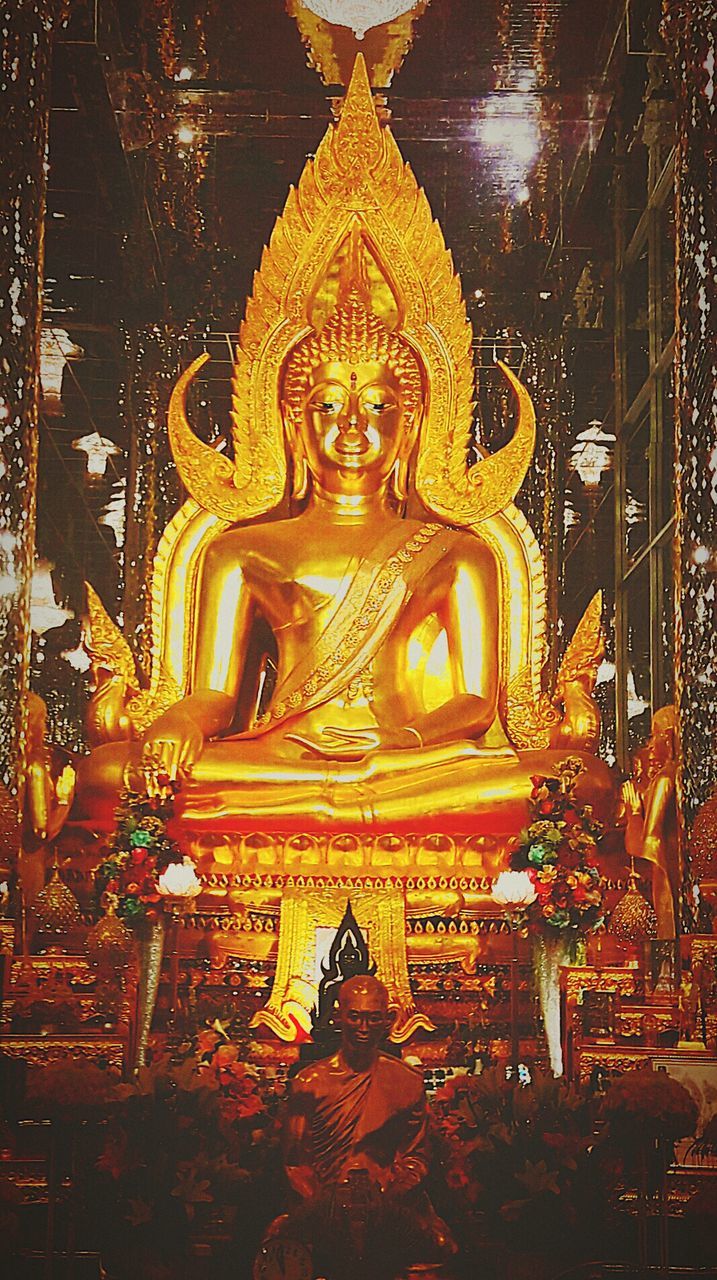 religion, gold colored, statue, spirituality, sculpture, place of worship, gold, no people, indoors, day