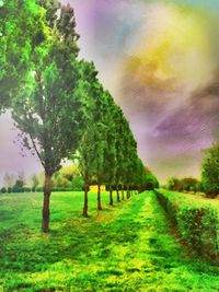 Scenic view of grassy field against cloudy sky