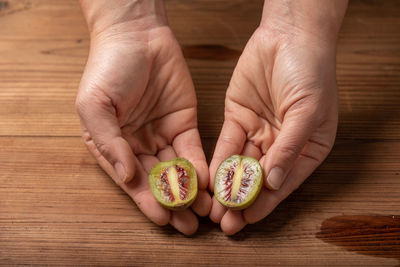 Cropped hands of man holding food