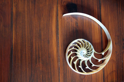 Directly above shot of spiral on wooden table