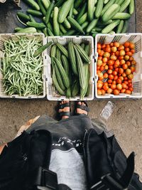 High angle view of vegetables in container