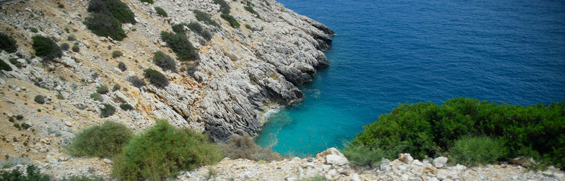 High angle view of rocks on beach