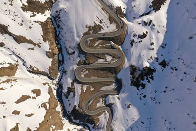 High angle view of snow covered landscape