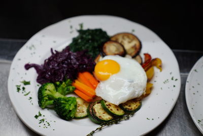 Close-up of breakfast served on plate