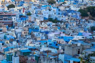 High angle view of buildings in city