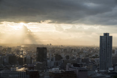 High angle view of city skyline