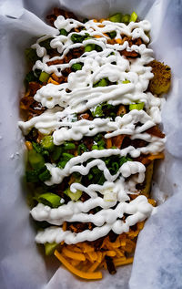 High angle view of vegetables in plate