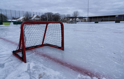 Outdoor ice rink and ice hockey goal