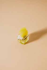 High angle view of ice cream over white background