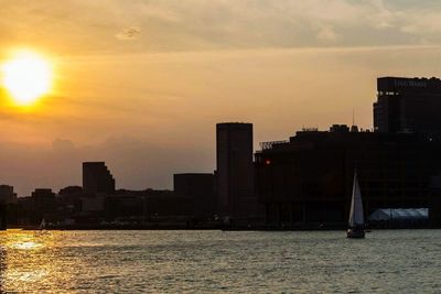 View of city at sunset