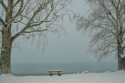 Scenic view of lake against sky during winter