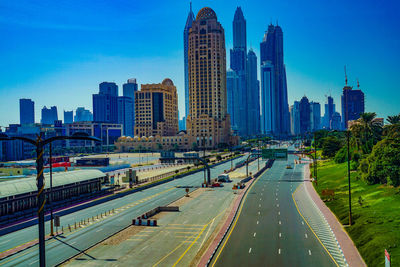 High angle view of cityscape against clear sky