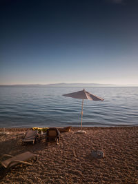 Scenic view of sea against clear blue sky