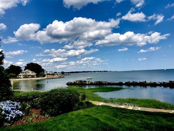 Scenic view of lake against sky