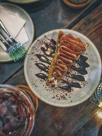 High angle view of dessert in plate on table