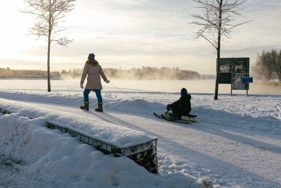 Man on snow covered