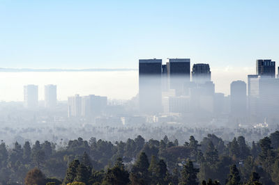 Classic southern california inversion layer hovering over the century city skyline