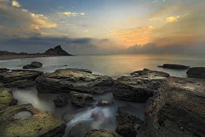 Scenic view of sea during sunset