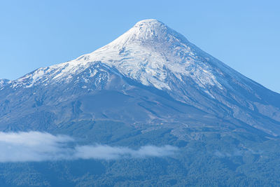 Scenic view of snowcapped mountains against clear sky