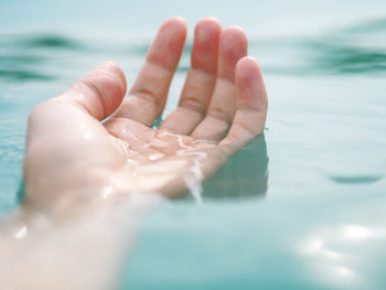 Close-up of hand holding water