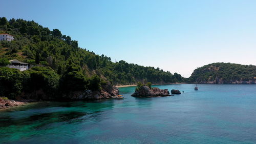 Scenic view of sea against clear sky