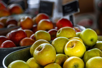 Close-up of apples for sale in market