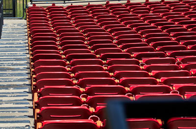 High angle view of empty seats in row