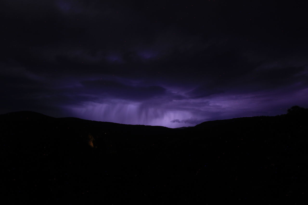 darkness, sky, night, cloud, beauty in nature, mountain, scenics - nature, environment, dramatic sky, star, silhouette, storm, dark, nature, landscape, power in nature, no people, lightning, thunderstorm, astronomy, moonlight, awe, mountain range, space, tranquility, storm cloud, outdoors, tranquil scene, dusk, thunder