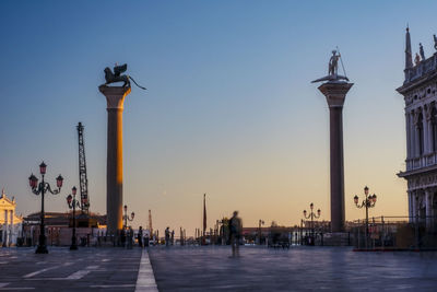 Columns of piazza san marco during sun set without anyone because of the covid-19