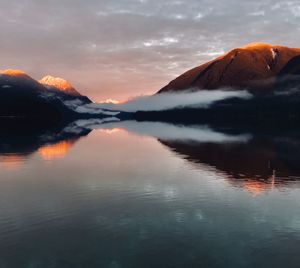 Scenic view of lake against sky during sunset