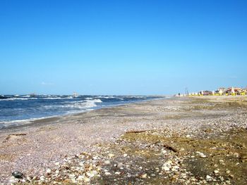 Scenic view of sea against clear blue sky