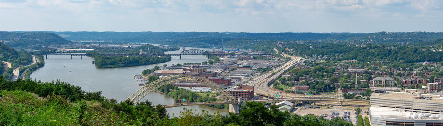 High angle view of bridge over river in city