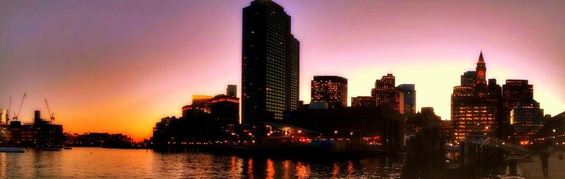 City skyline at sunset