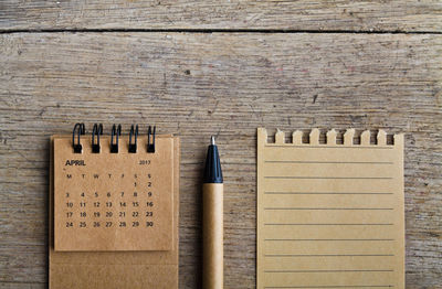 High angle view of pen on table