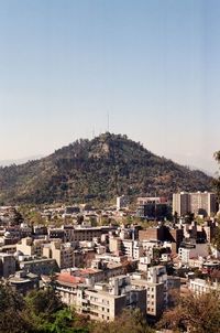Townscape against clear sky